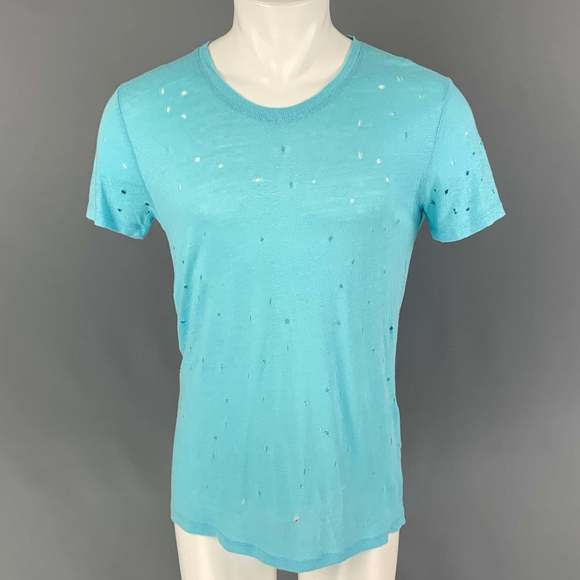 IRO Light Blue Distressed Linen Crew-Neck Clay T-shirt - Picture 1 of 5